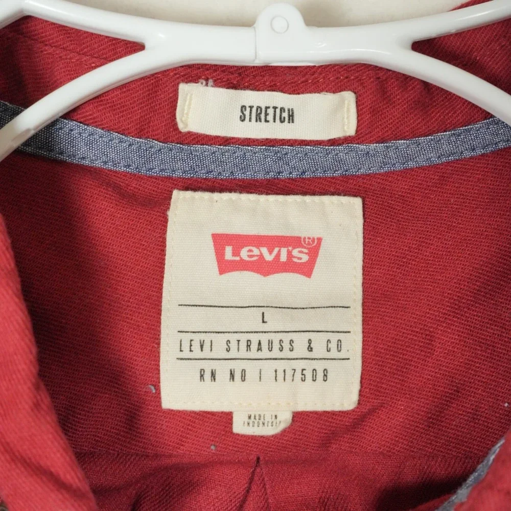 Levis Mens Red Stretch Cotton Long Sleeve Button Down Shirt‎ Large 3LDLW11881